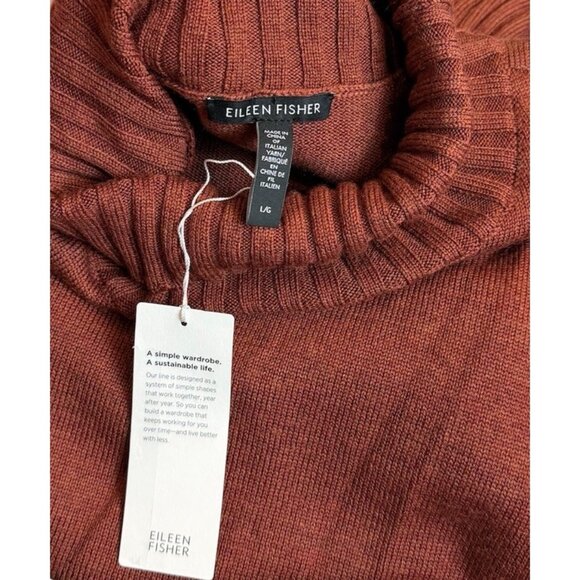 Eileen Fisher LARGE Merino Wool Turtleneck Pullover Sweater Spice Women's NWT - Picture 1 of 15